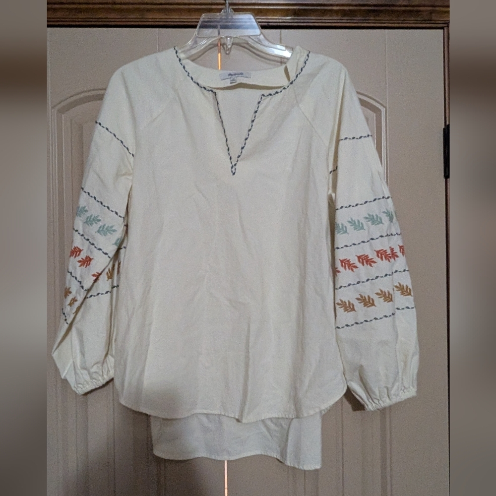 Madewell 100% Cotton Embroidered Puff Sleeve Top XS